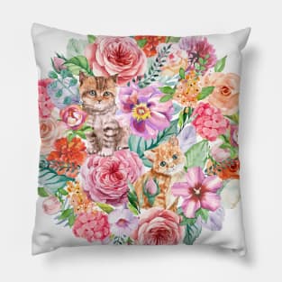 Kittens in flowers II Pillow