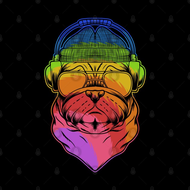 pug dog with headphone by sharukhdesign