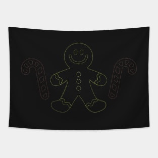 Gingerbread Man and Candy Canes Christmas Lights Tapestry