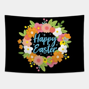 Happy Easter Cute Floral Wreath Easter Flowers Tapestry