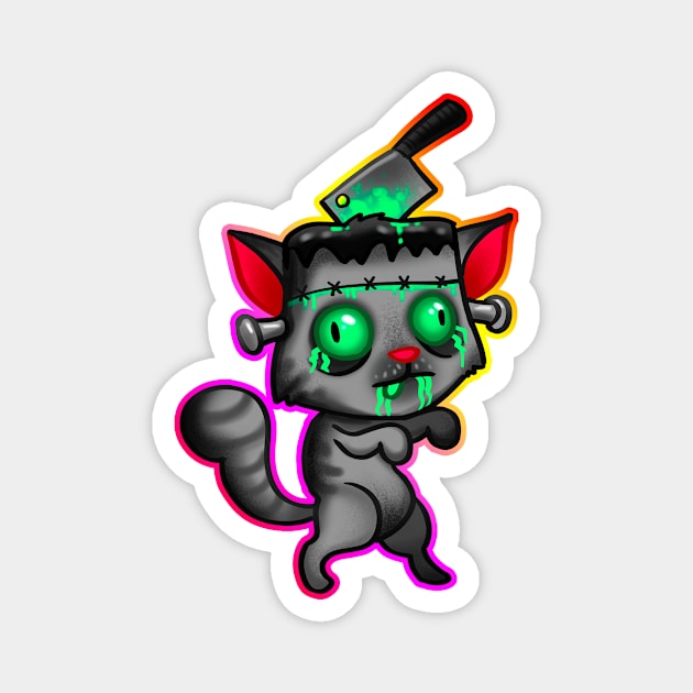 Zombie cat with outline Magnet by HandsHooks