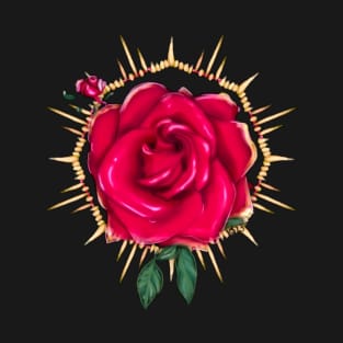 Red Rose with Golden Design T-Shirt