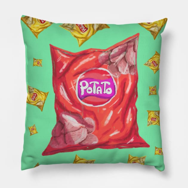 potato chips Pillow by diaricesalt