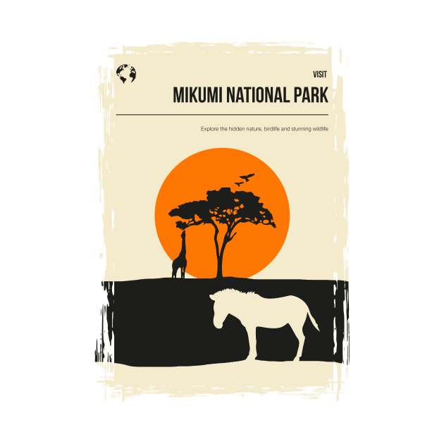 Mikumi Tanzania National Park vintage minimal travel poster by jornvanhezik