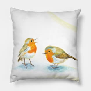 Red Robins in Snow Pillow