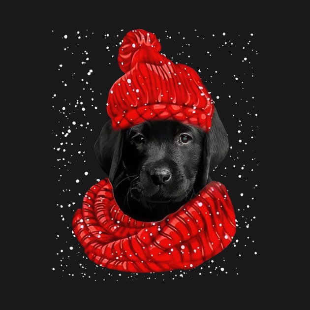 Black Labrador Wearing Red Hat And Scarf Christmas by Brodrick Arlette Store