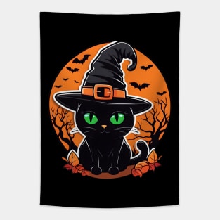 Black cat familiar for halloween Tapestry