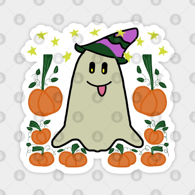 Halloween Cute Ghost With Pumpkin Magnet by TANSHAMAYA