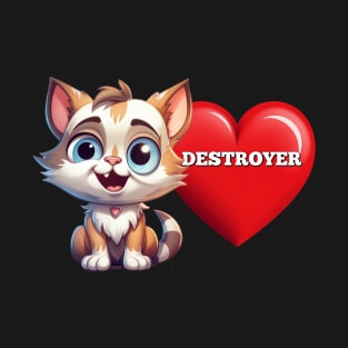 Cute Kitty Cat Red Valentine Heart Destroy Mischievous T-Shirt