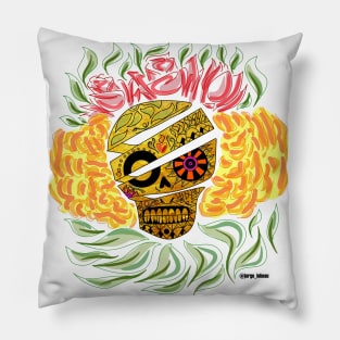 golden paper skull ecopop Pillow
