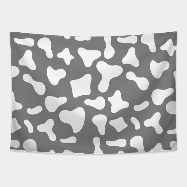 White Dairy Cow Print Pattern on Grey Background Tapestry by Cow Print Stuff