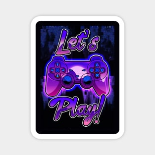 let's play game Joystick gaming quotes Vaporwave 80s Magnet