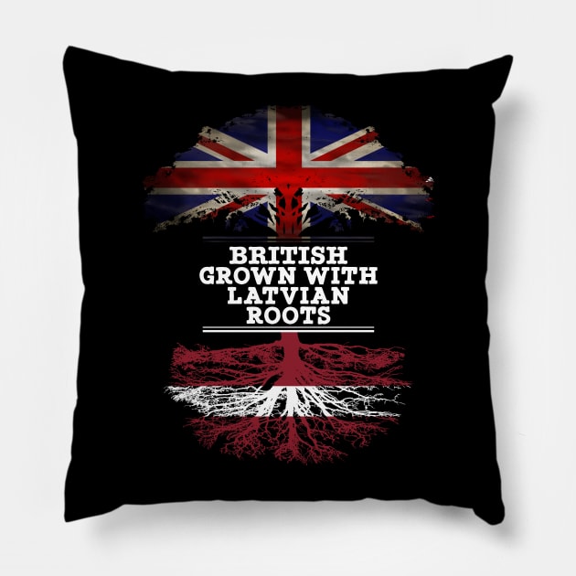 British Grown With Latvian Roots - Gift for Latvian With Roots From Latvia Pillow by Country Flags