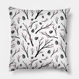 Winter trees with berries and cones. New Year and Christmas print Pillow