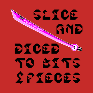 Slice And Diced To Bits and Pieces, v. Code Pink Blk Text T-Shirt