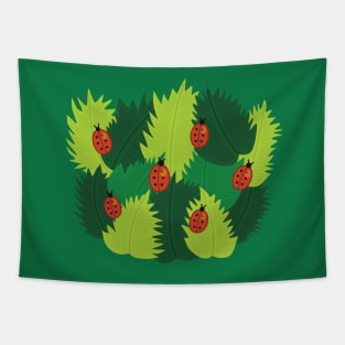 Spring  Green Leaves And Ladybugs Tapestry