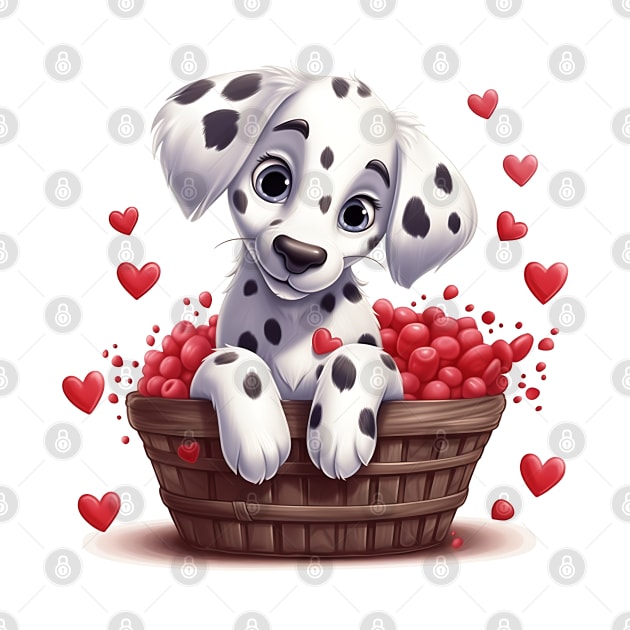 Cartoon Dalmatian Dog in Hearts Basket by Chromatic Fusion Studio