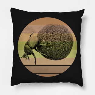 Dung Beetle with Dung Ball on Retro-style Sunset in Africa Colors Pillow