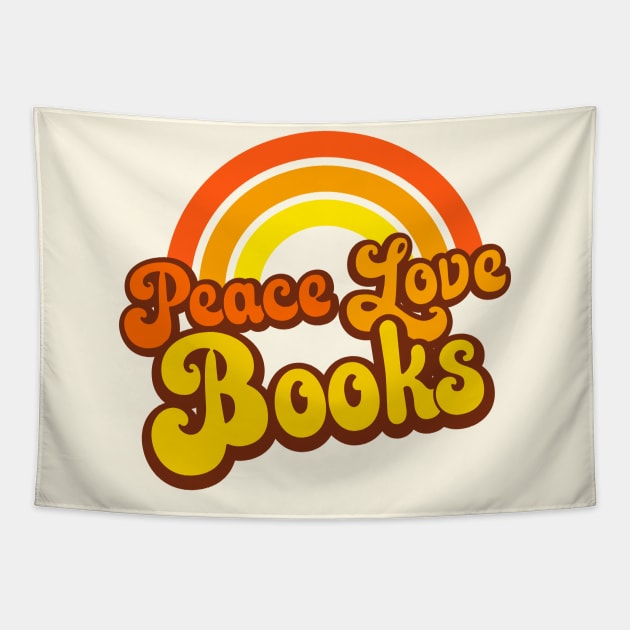 Peace Love Books - Retro Rainbow Tapestry by Jitterfly