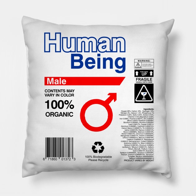 Human Being Label Ingredients - male Pillow by DavesTees