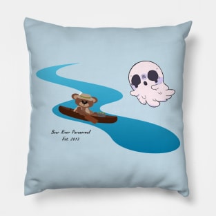 Cute Bear in a boat, in a river with a ghost right there! Pillow