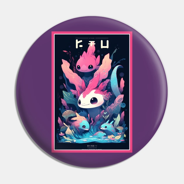 Cute Axolotl Anime Art Design | Cute Animals | Axolotl Hentaii Chibi Kawaii Design Pin by AlNoah