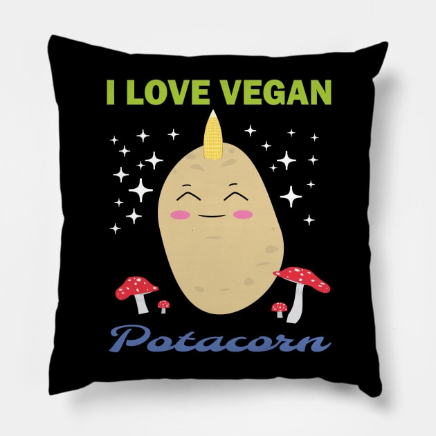 I Love Vegan Potacorn Said Pillow by ulunkz