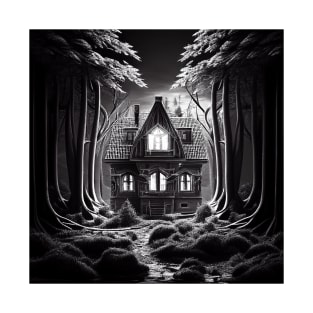 Scary house standing alone in dark forest T-Shirt