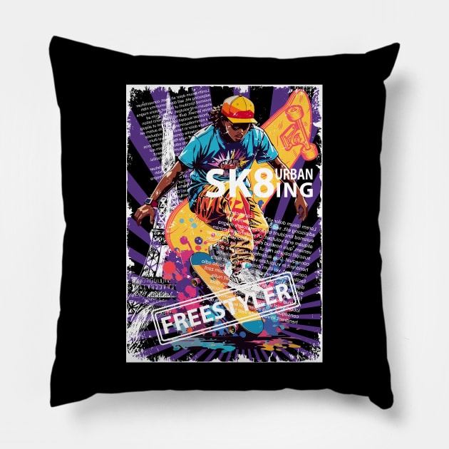 Sk8ing urban Pillow by CatCoconut-Art