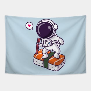 Cute Astronaut Surfing On Sushi With Chopstick Cartoon Tapestry