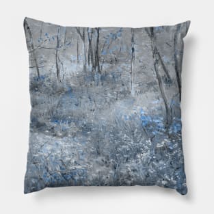 Painting of a Faerie Forest with Blue Flowers Pillow