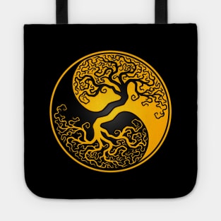 Yellow and Black Tree of Life Yin Yang Tote