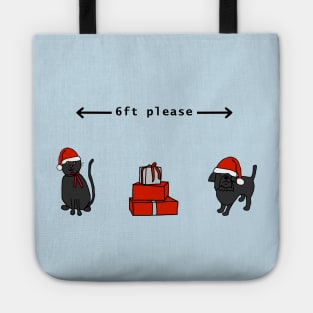 Cat and Dog Social Distancing at Christmas Funny Quarantine Quotes Tote