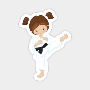 Karate Girl, Cute Girl, Brown Hair, Black Belt Magnet