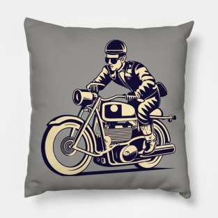 Motorcycle 1970’s Graphic Design Pillow