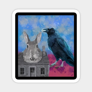 watercolor crow rabbit house Magnet