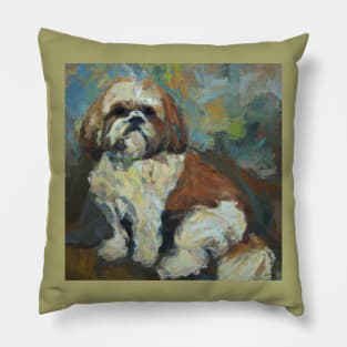 Shih Tzu in the style of Paul Cezanne Pillow