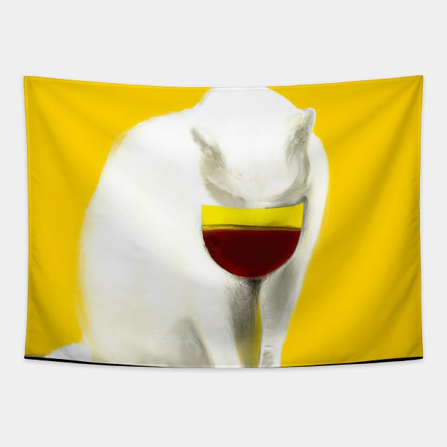 Cat with Wine Tapestry by maxcode