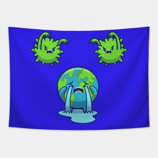 World Scare Corona Virus Cartoon Tapestry