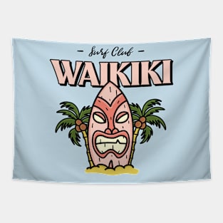 Waikiki beach tiki surf club surfing surfer Hawaii Hawaiian Tapestry