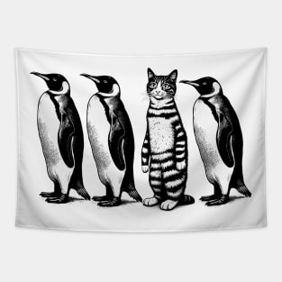 Unexpected Retro Penguins Cat Funny Cat Tapestry