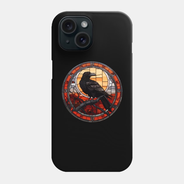 Stained Glass Style Spooky Raven III Phone Case by Pixelchicken