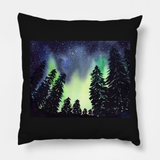 Northern Lights with Pine Trees Pillow