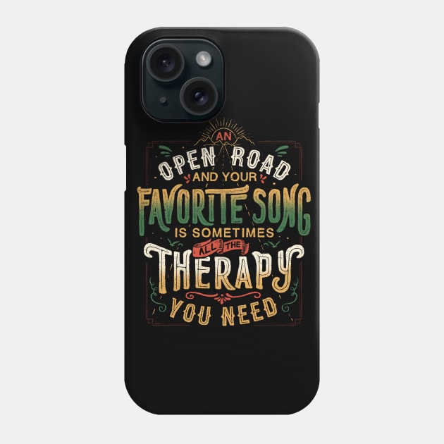 Road Trip Music Therapy - Adventure Typography Travel Quote Gift Phone Case by eduely