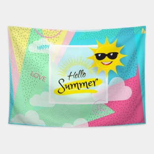 Hello Summer Abstract pop art Funny Sun in Sunglasses Tapestry