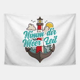 Nimm Dir Meer Zeit Leuchtturm mit Möwen Tapestry