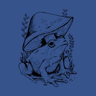 Cottagecore Aesthetic Mushrooms and Frog Hand Drawn T-Shirt