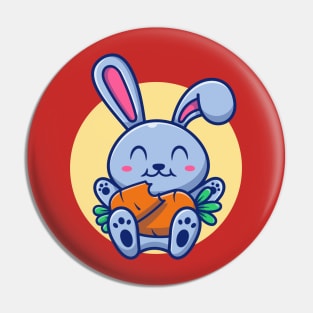 Cute Rabbit Eating Carrot Cartoon Pin