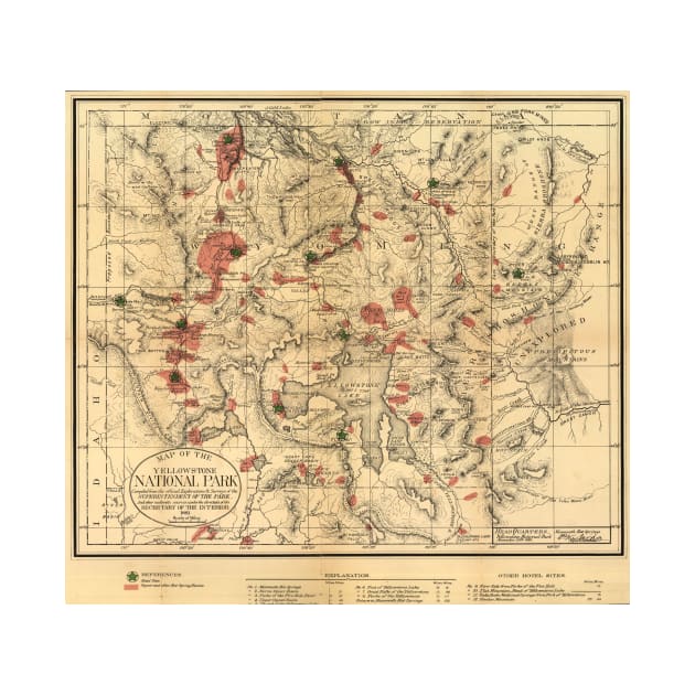 Vintage Map of Yellowstone National Park (1881) by Bravuramedia