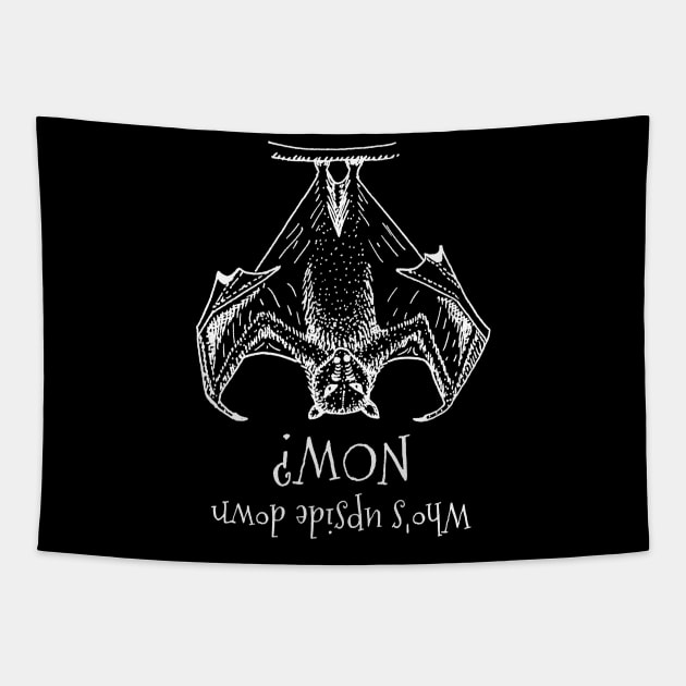 Upside Down Bat (White Print) Tapestry by kazoosolo